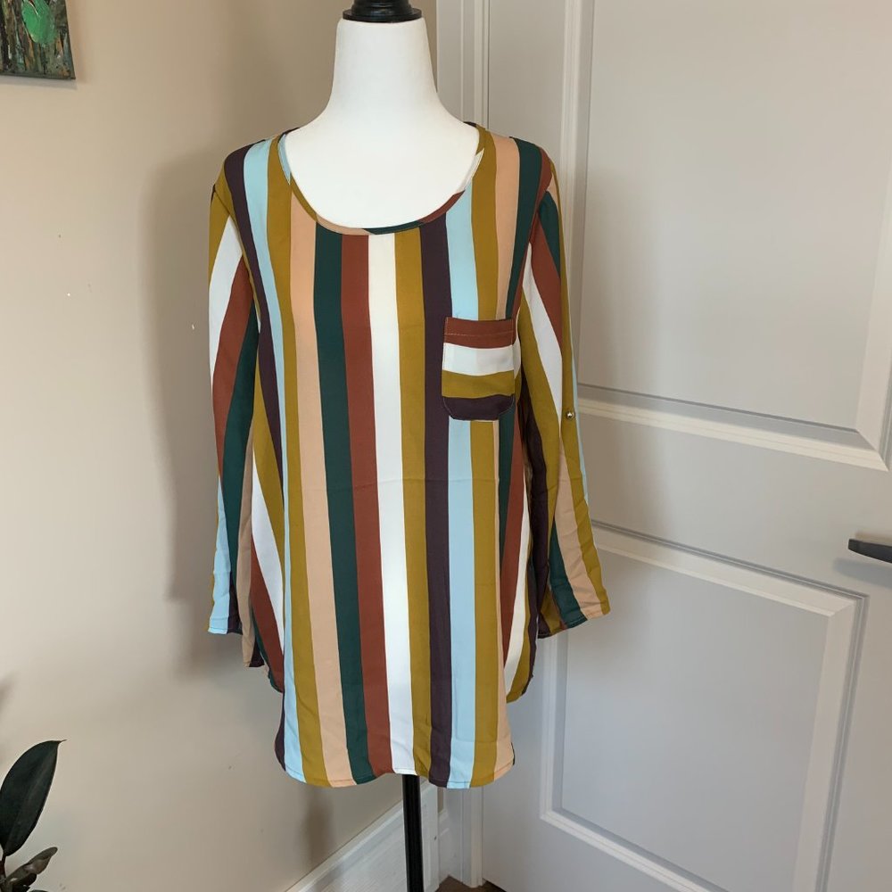 Lily white vertical stripes blouse, large